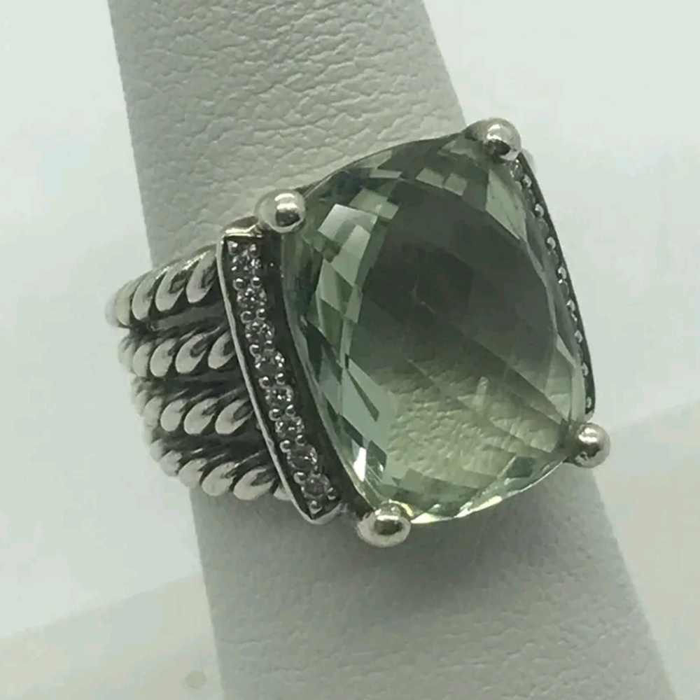 David Yurman 14mm Wheaton Prasiolite Diamond Ring